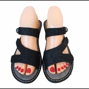 Alegria Loti Black Glitter Leather Sandals US 7/7.5‎ EUR 37